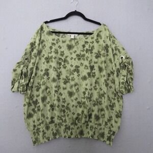 Michael Kors Top Plus 3X Green Floral‎ Tie Short Sleeve Boho Smocked Hem Relaxed